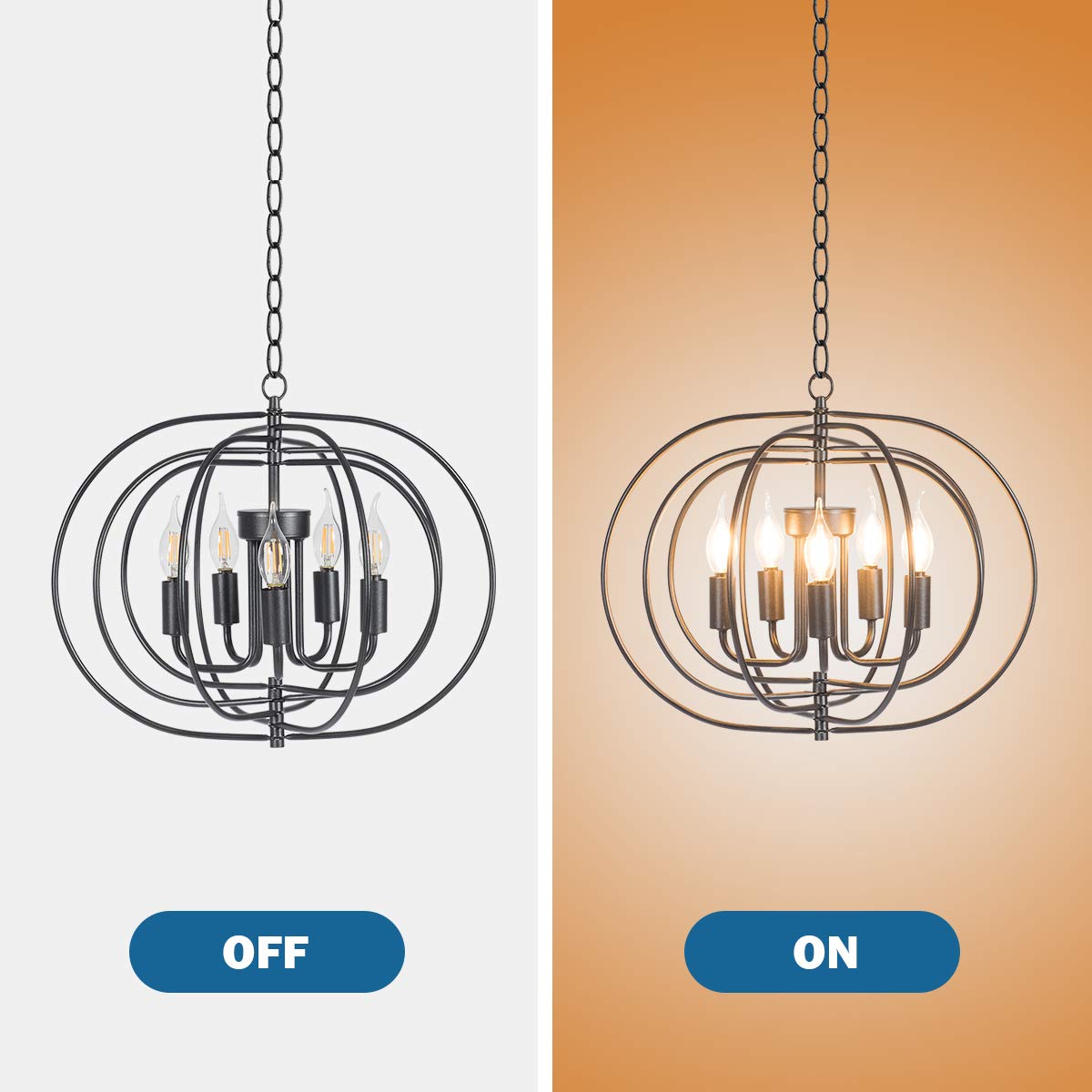 Tangkula Folding Rotatable Chandelier, 5 Lights Metal Ceiling Lamp with 39.5' Iron Chain (Black)