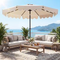 Tangkula 9 FT 2-Tiers Outdoor Scalloped Table Umbrella with Base Included