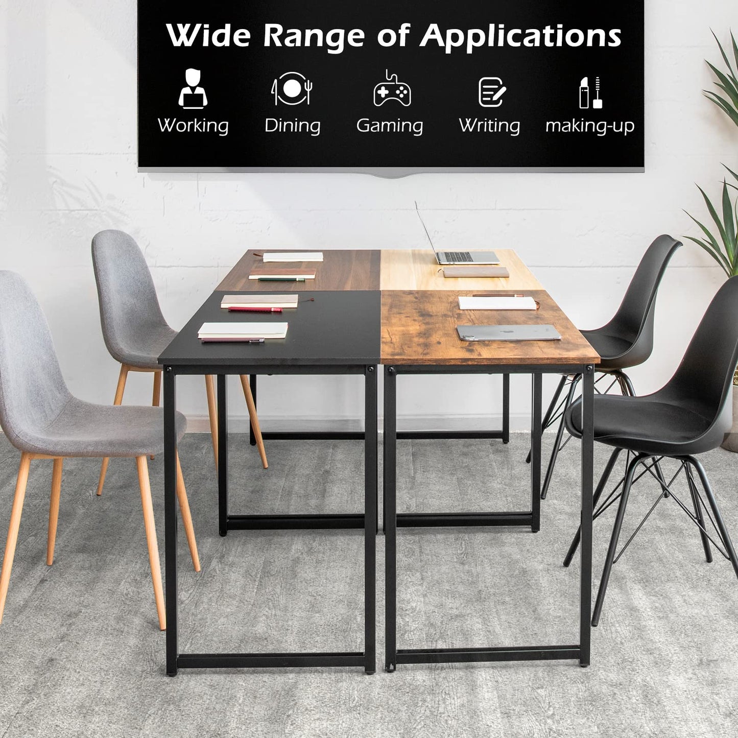 Tangkula Compact Study Writing Desk with Steel Frame for Home Office