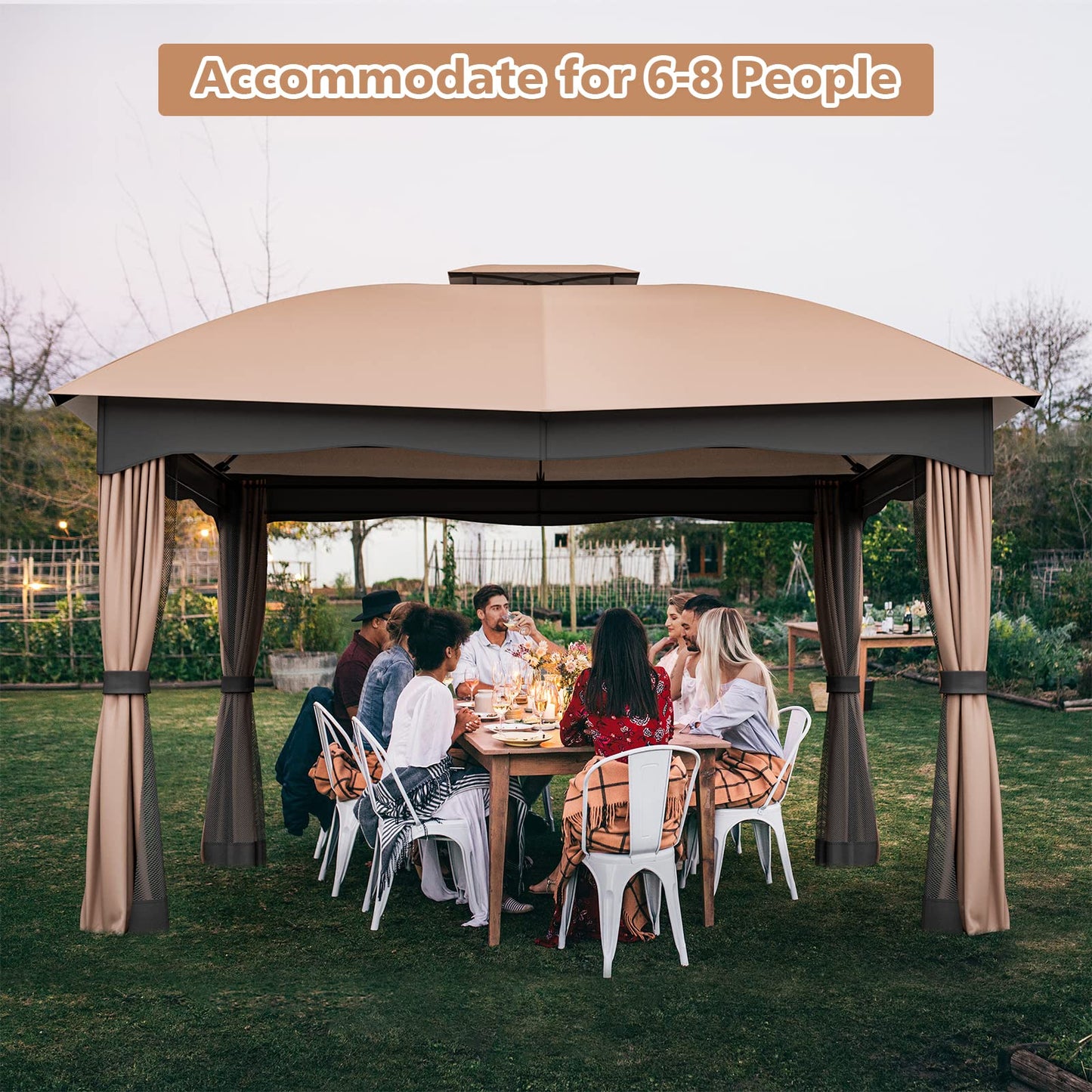 Tangkula 12x10 Ft Patio Gazebo, Double Vented Gazebo with Zippered Privacy Curtains