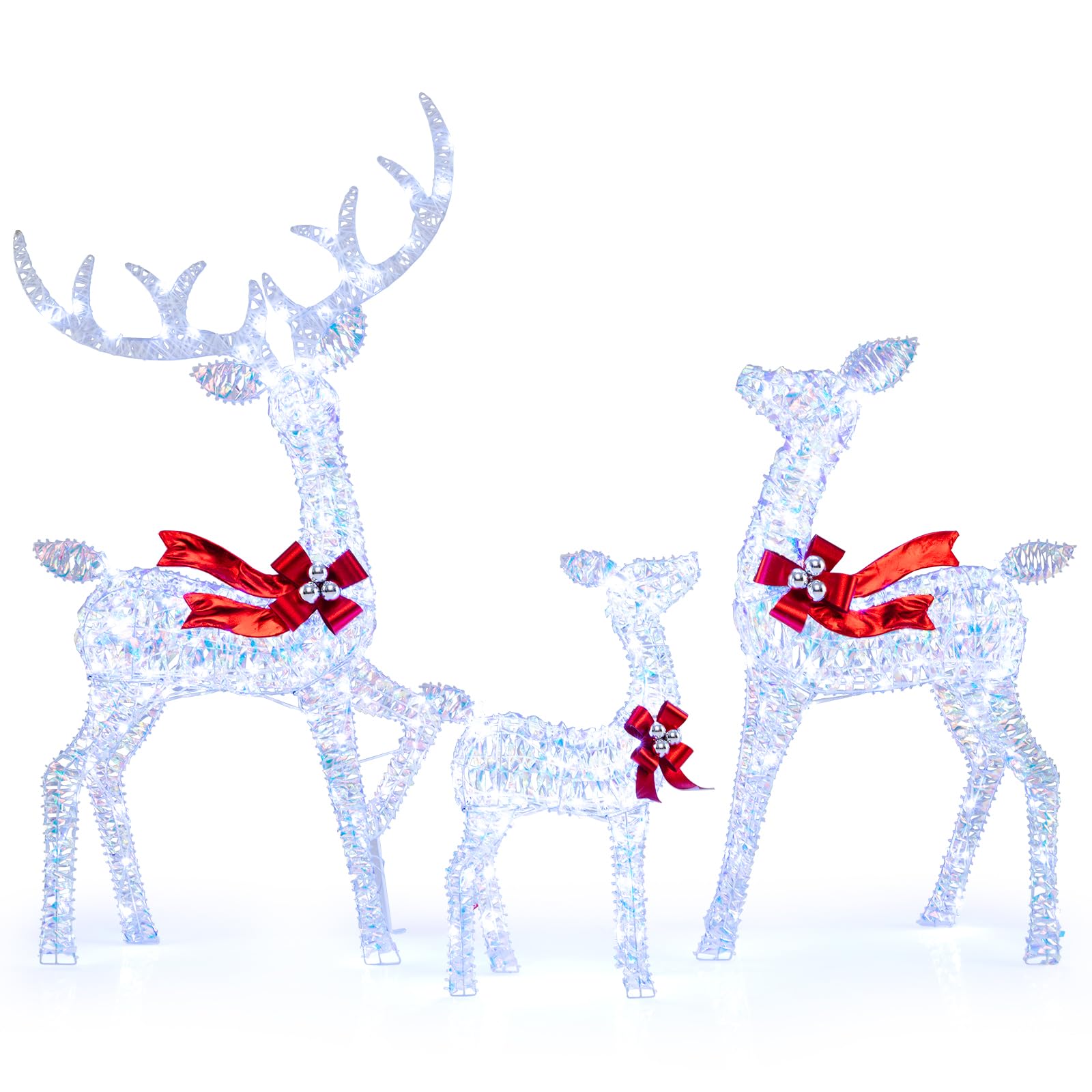 Tangkula 3 Piece Christmas Lighted Iridescent Reindeer Family Set