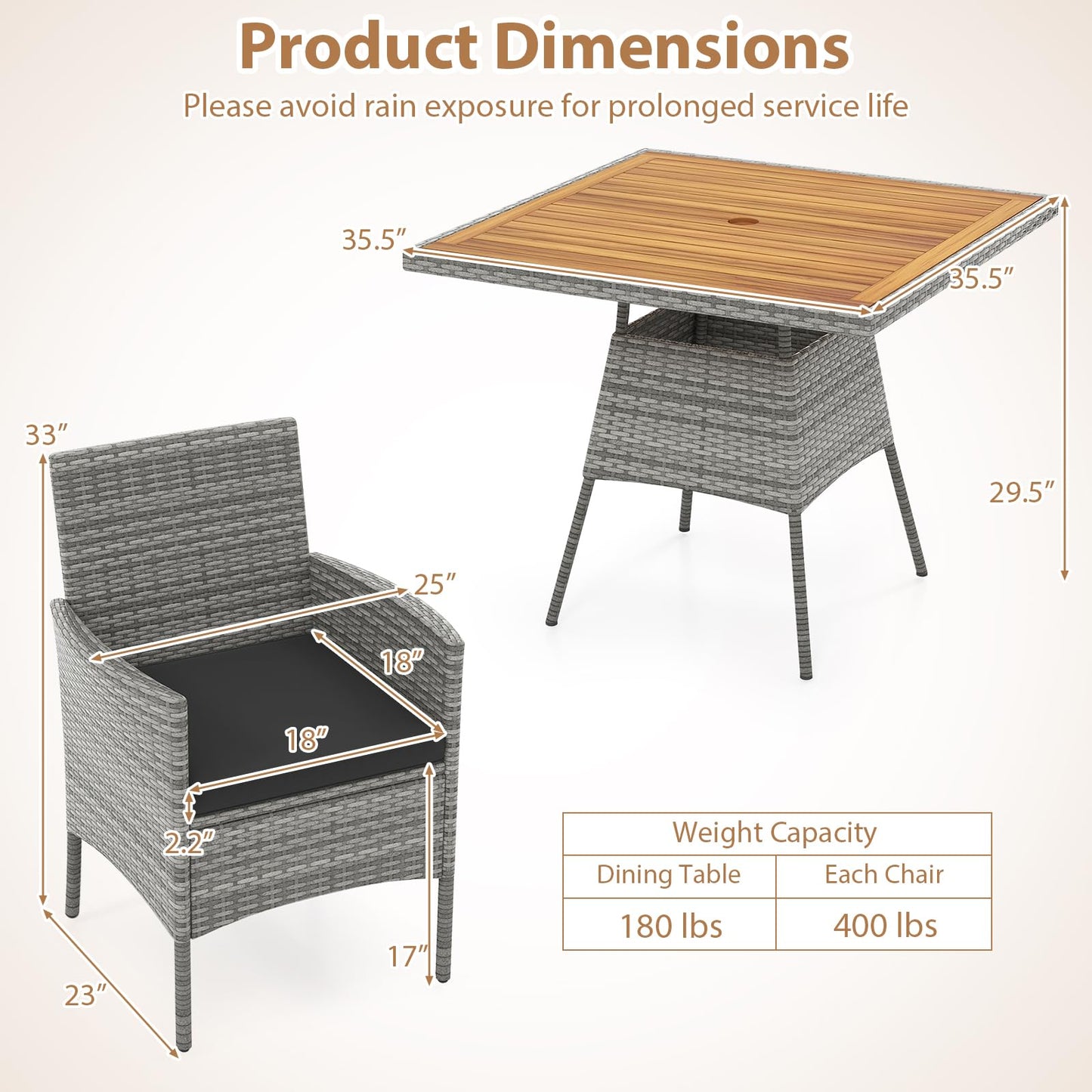 Tangkula 5 Pieces PE Wicker Patio Dining Set