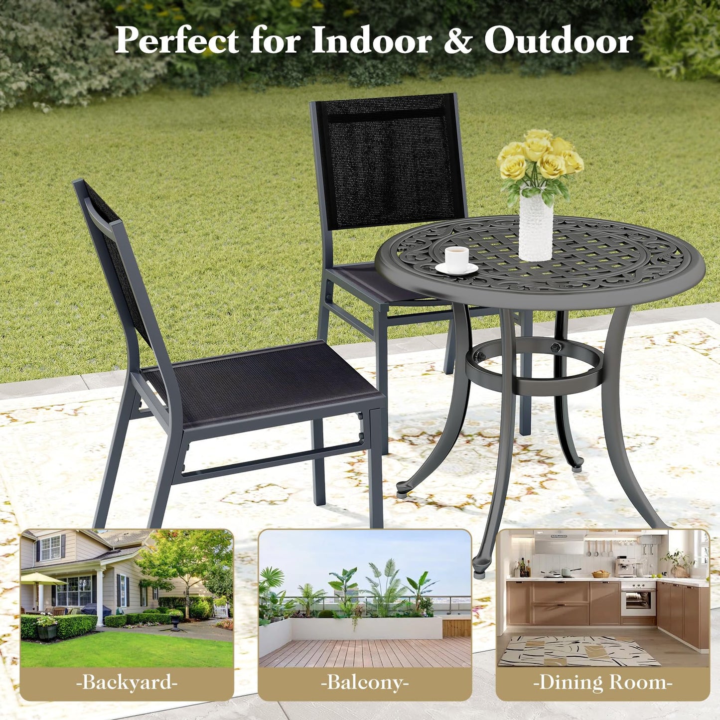 Tangkula Outdoor Dining Chair, Patio Armless Chair with Breathable Seat & Backrest
