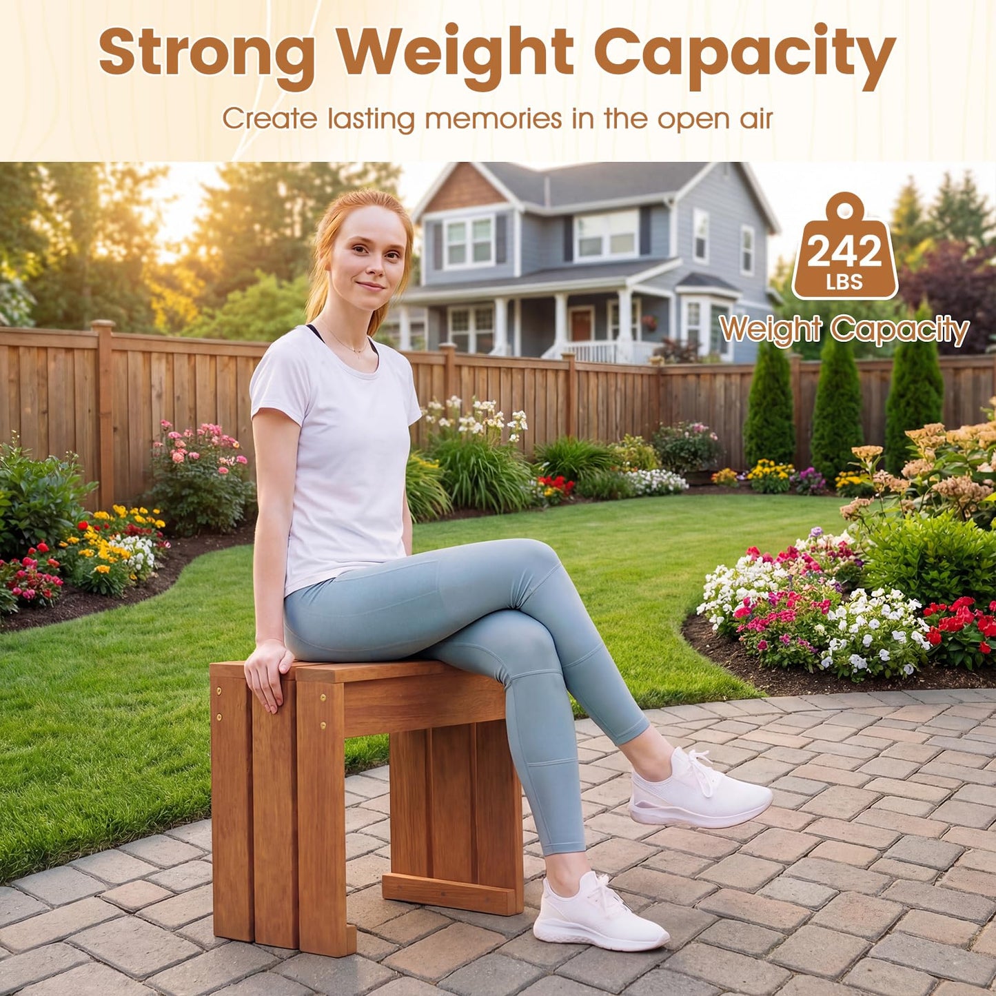 Tangkula 242 LBS Weight Capacity Small Wood Outdoor Bench Set of 1/2