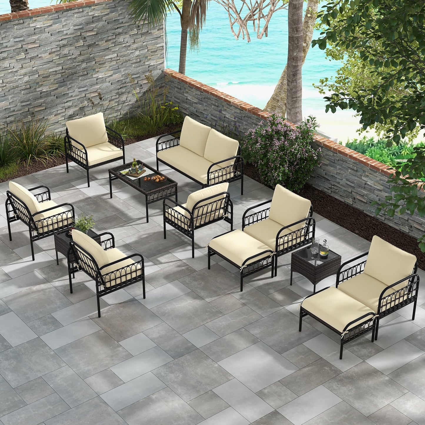 Tangkula 3 Pieces Patio Wicker Furniture Set, Outdoor Conversation Bistro Set