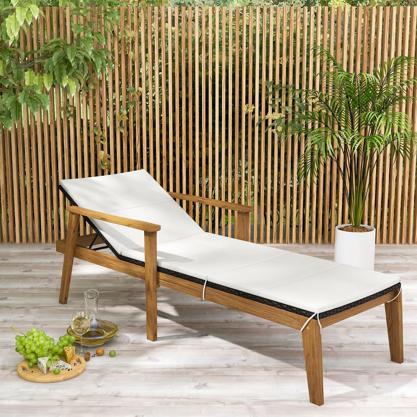 Tangkula 3 Piece Outdoor Chaise Lounge Chair Set, 2 Rattan Cushioned Patio Chaise w/Folding Coffee Table