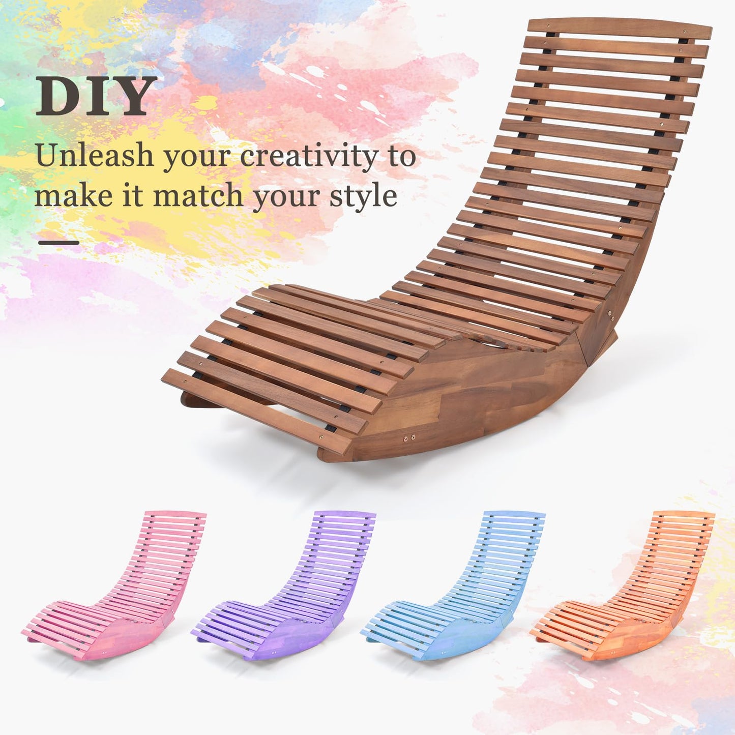 Chaise à bascule d'extérieur Tangkula en bois d'acacia, fauteuil à bascule de véranda avec siège à lattes élargi et dossier haut