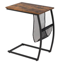 Tangkula Sofa Side End Table, C Table Snack Table with Side Pocket & Metal Frame, Over Bed Table Industrial Side Table for Sofa Couch Bed