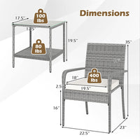 Tangkula 3 Pieces Patio Furniture Set with 2 Tier Tempered Glass Tabletop Table
