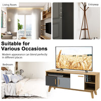 Tangkula Modern TV Stand, Wood TV Console Table for TVs up to 65 Inch, Entertainment Center with 3 Storage Cabinets (Natural)
