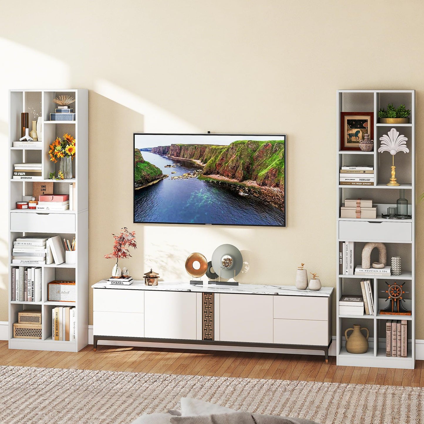 Tangkula 71” Tall Bookcase with Drawer Modern Bookshelf(1/2)