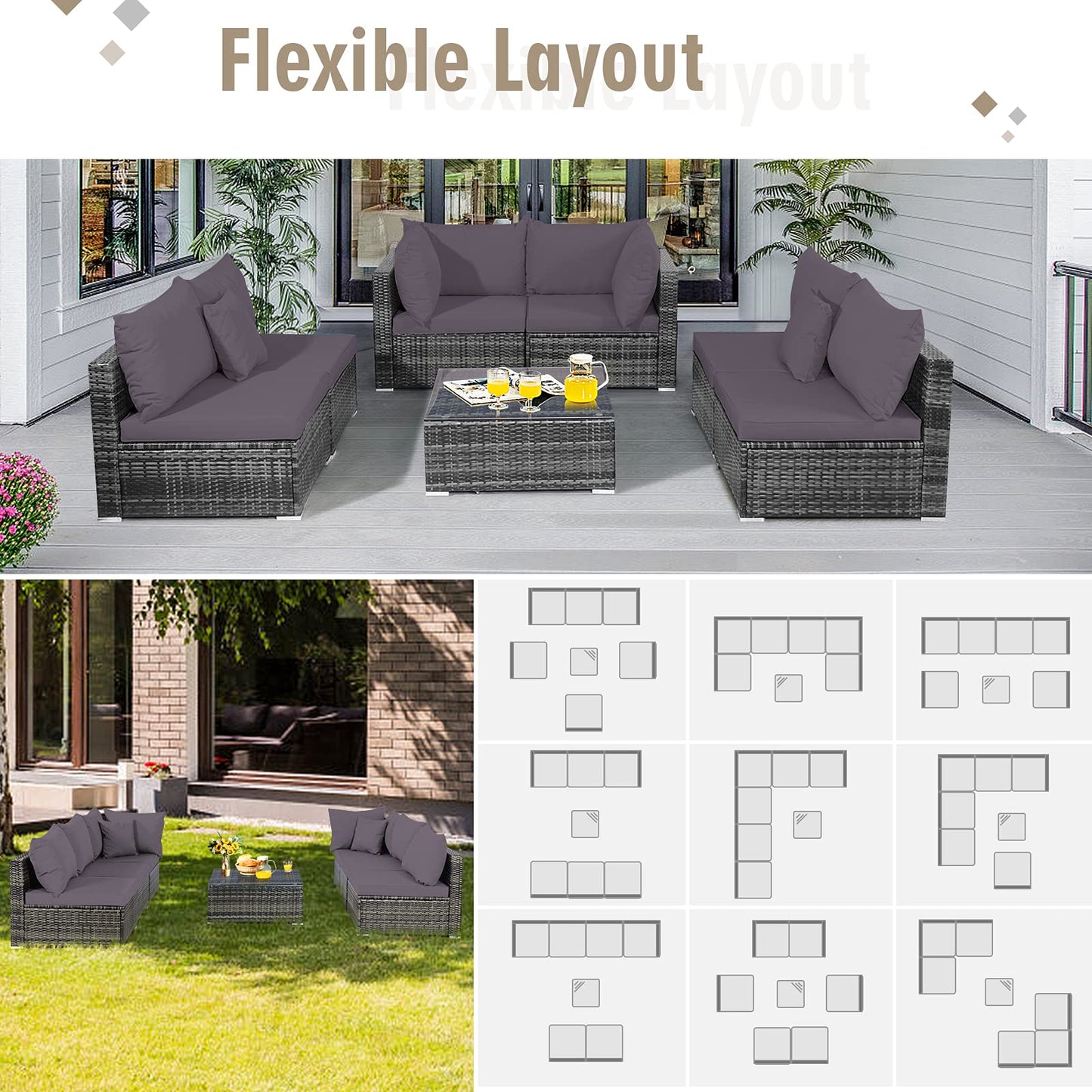 7-Piece Patio Furniture Set, Outdoor Sectional PE Rattan Sofa Set