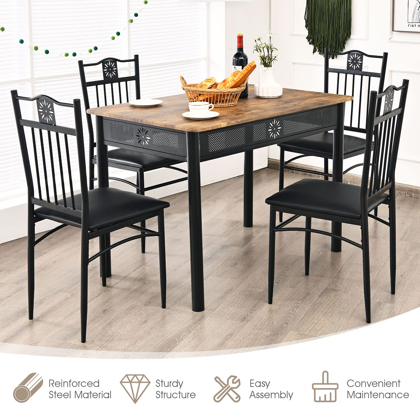 Tangkula 5 Pieces Dining Table and Chairs Set