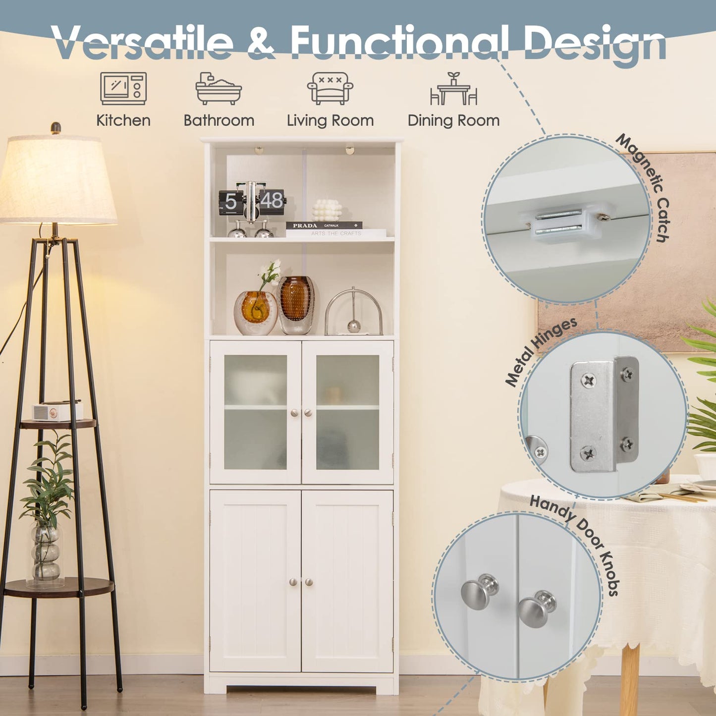 Tangkula Tall Bathroom Storage Cabinet, Freestanding Floor Cabinet