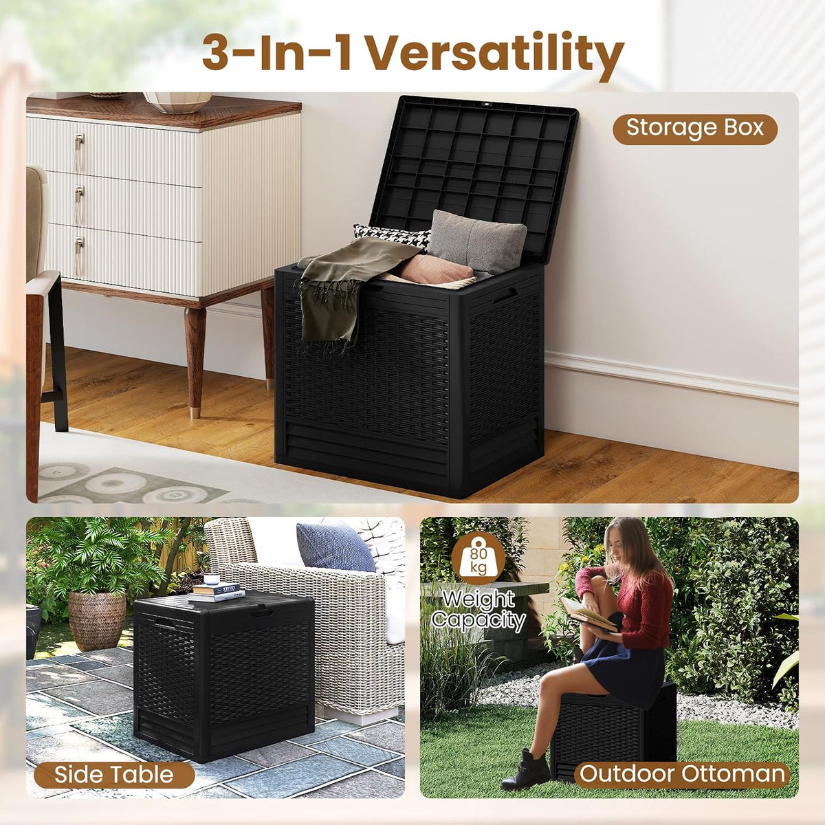 Tangkula 25 Gallon Waterproof Outdoor Storage Box with Lockable Lid