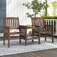 Tangkula Outdoor Fir Wood Loveseat with 2-Tier Side Table and Umbrella Hole