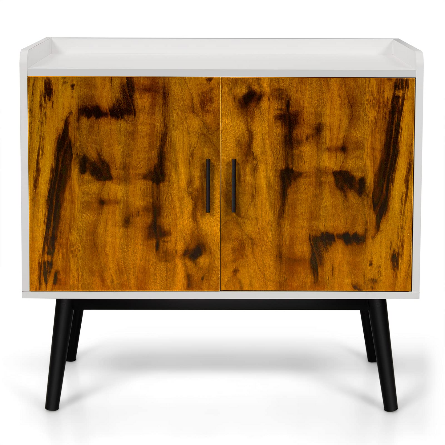 Tangkula Mid Century Storage Cabinet, Floor Storage Cabinet with 2 Doors & Metal Legs, Rustic Brown