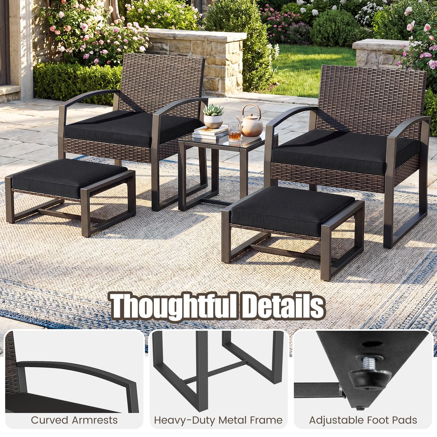 Tangkula 5 Pieces Wicker Patio Conversation Set for Porch