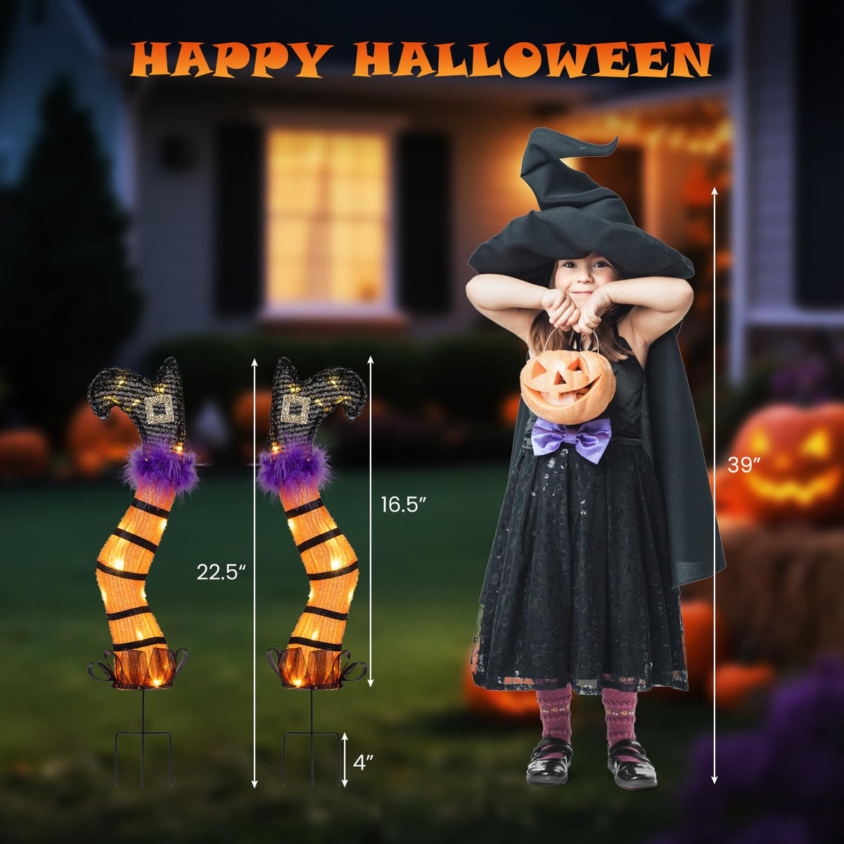 Tangkula Set of 2 Halloween Lighted Witch Legs Decorations with Stakes
