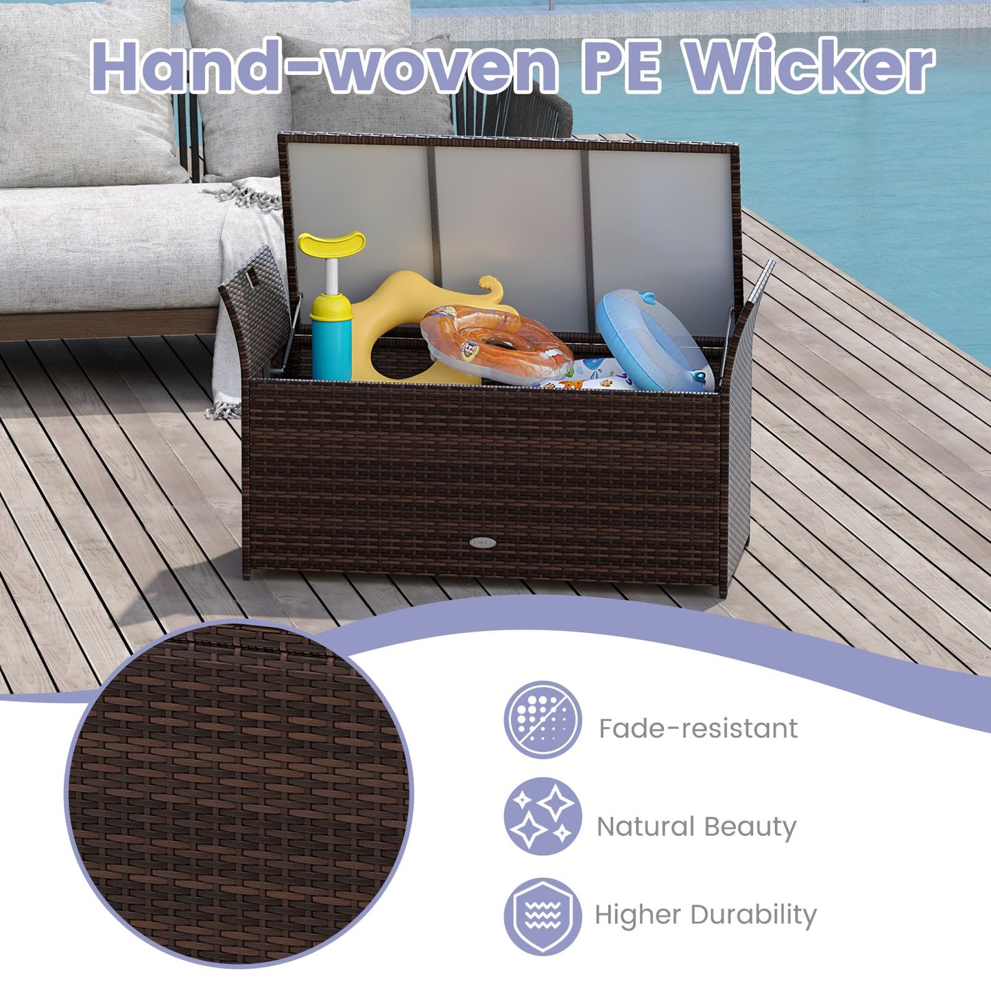 Tangkula Storage Bench Outdoor Bench with Hand-Woven PE Rattan Wicker