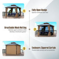 Tangkula Aluminum Frame Permanent Pavilion with Curtains