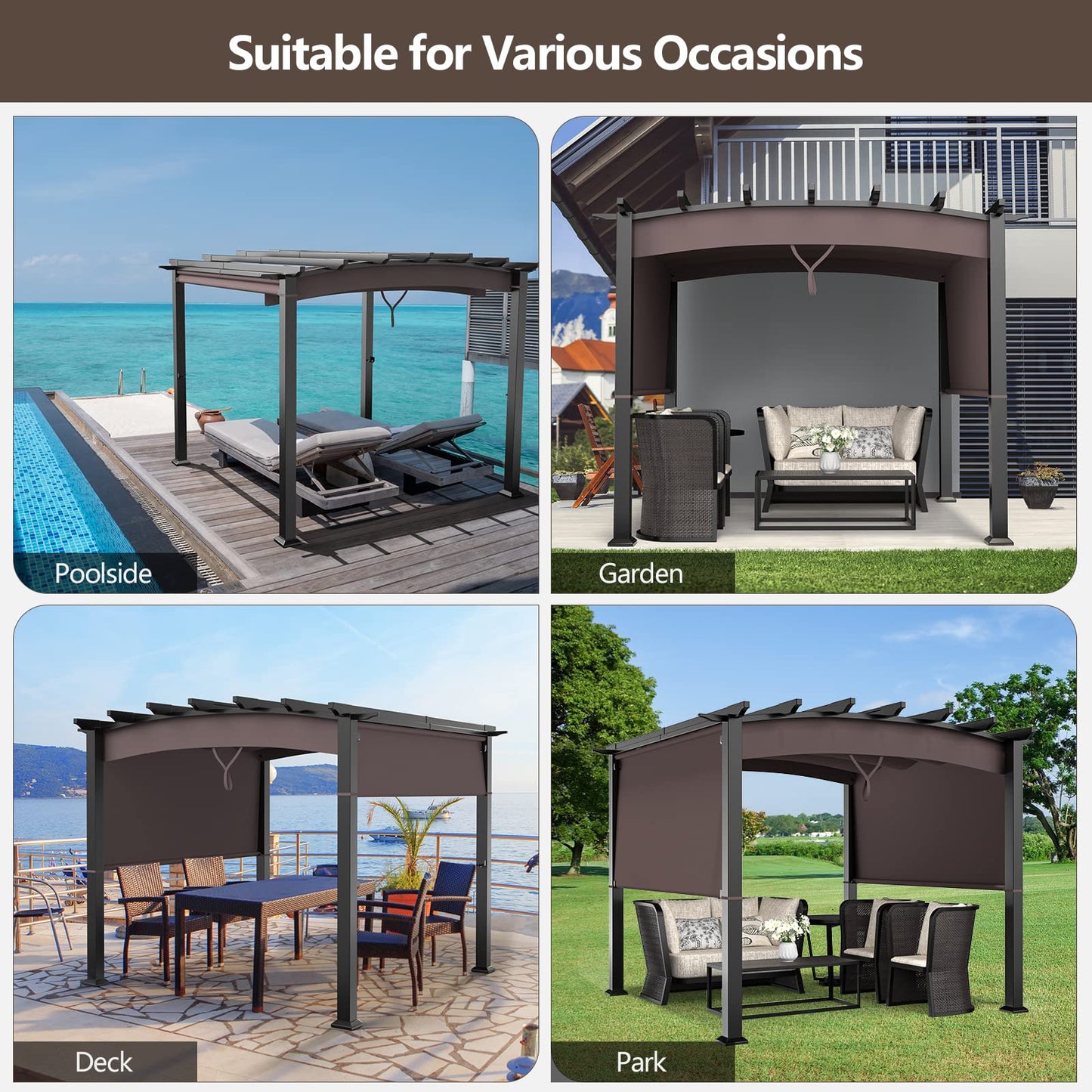 10ft x 10ft Outdoor Retractable Pergola, Patio Metal Pergola with Adjustable Sliding Sun Shade Canopy