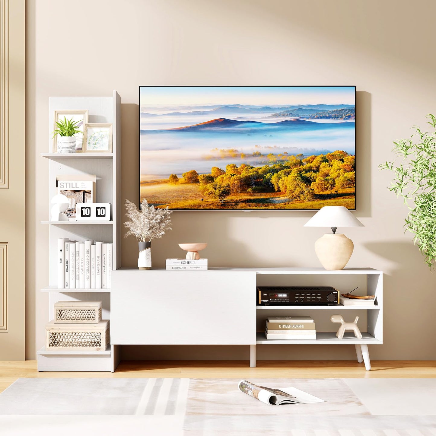 Meuble TV étagère blanc Tangkula pour téléviseurs jusqu'à 50 pouces