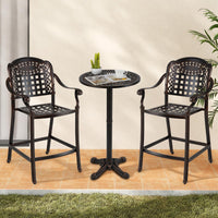 Tangkula 3 Piece Patio Bar Set, Outdoor Cast Aluminum Round High Top Table & 2 Counter Height Bar Stools