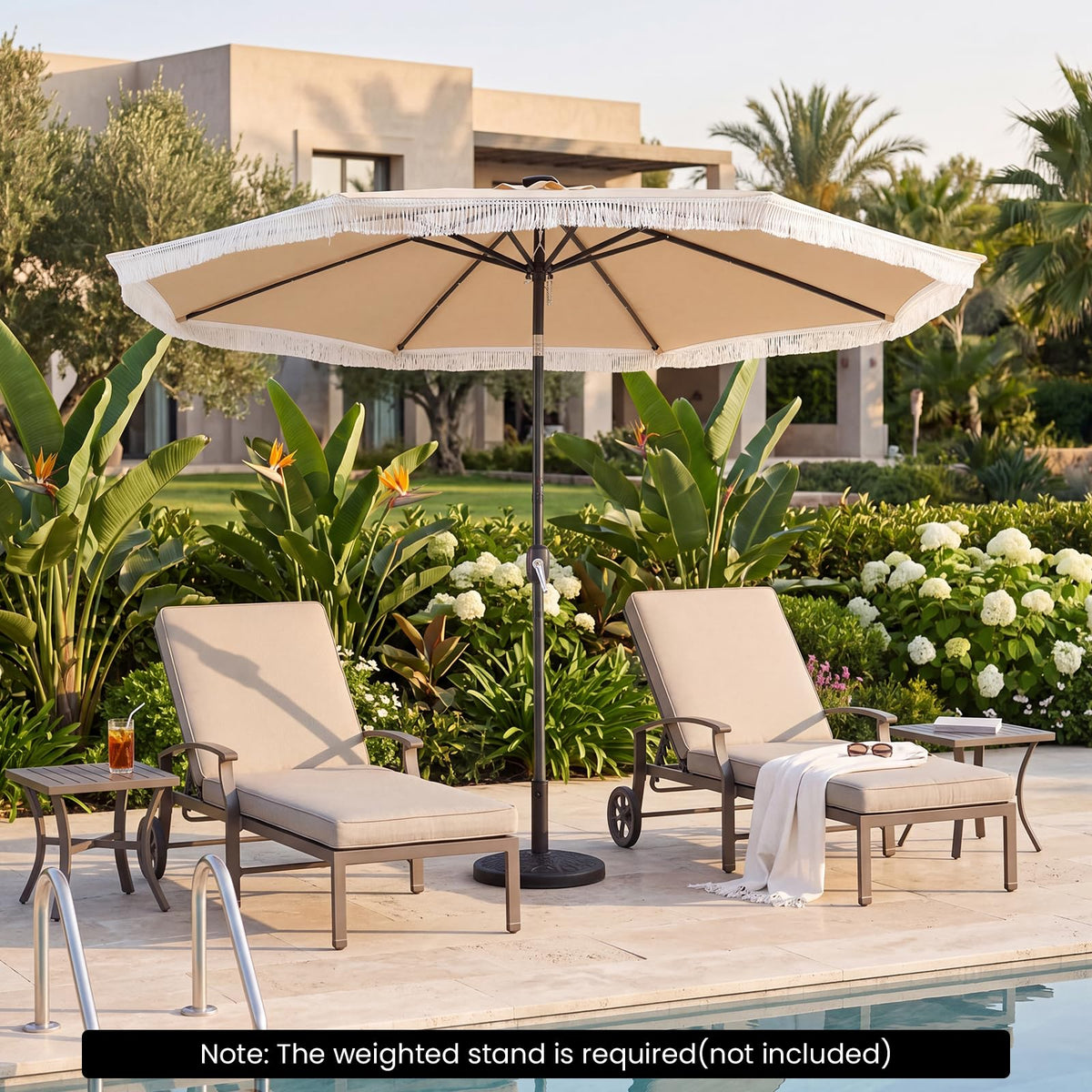 Tangkula 10 FT Solar Patio Umbrella with Fringe