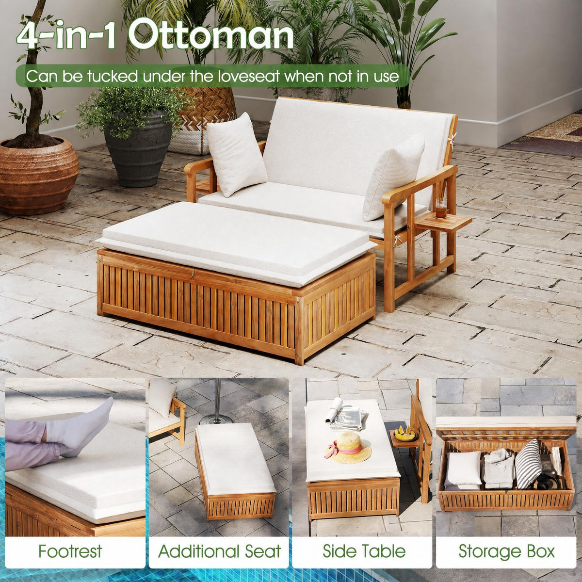 Tangkula Acacia Wood Patio Daybed