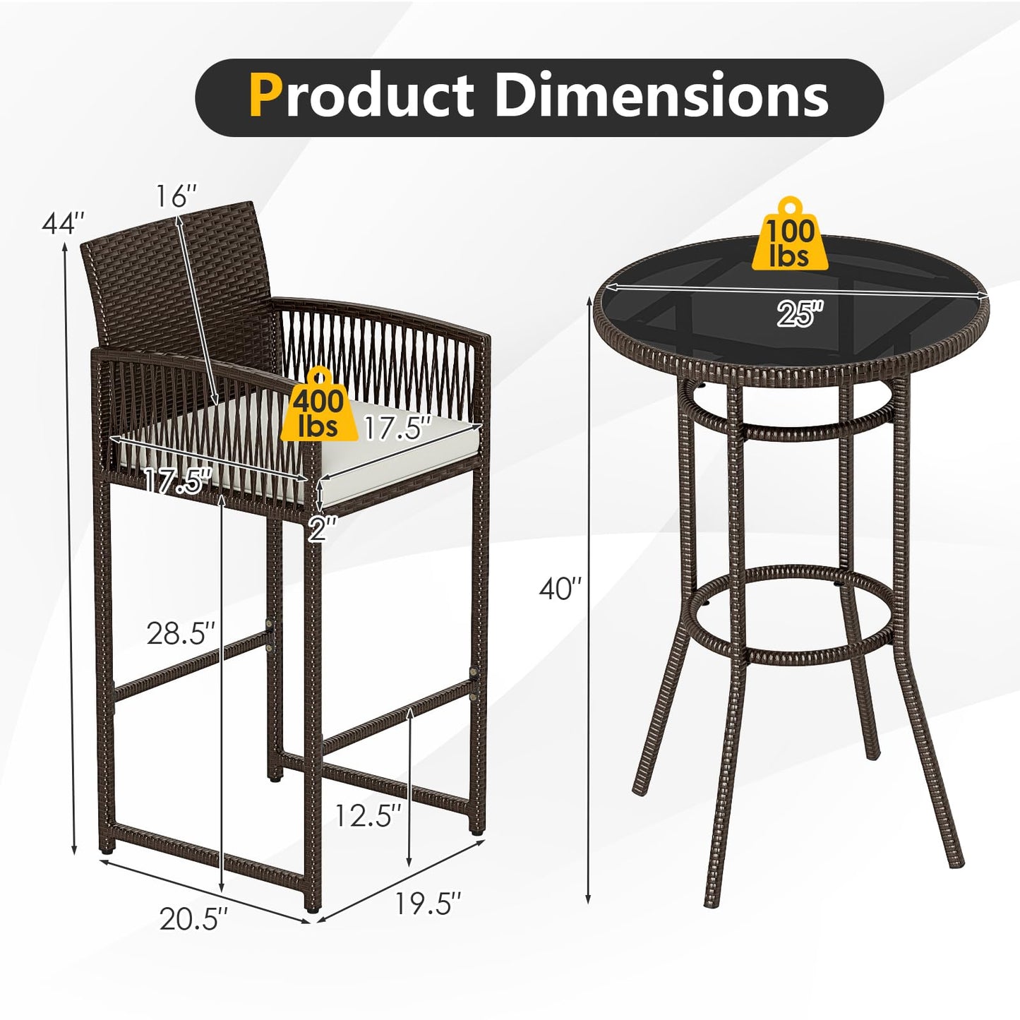 Tangkula 3 Piece Patio Bar Set for Backyard