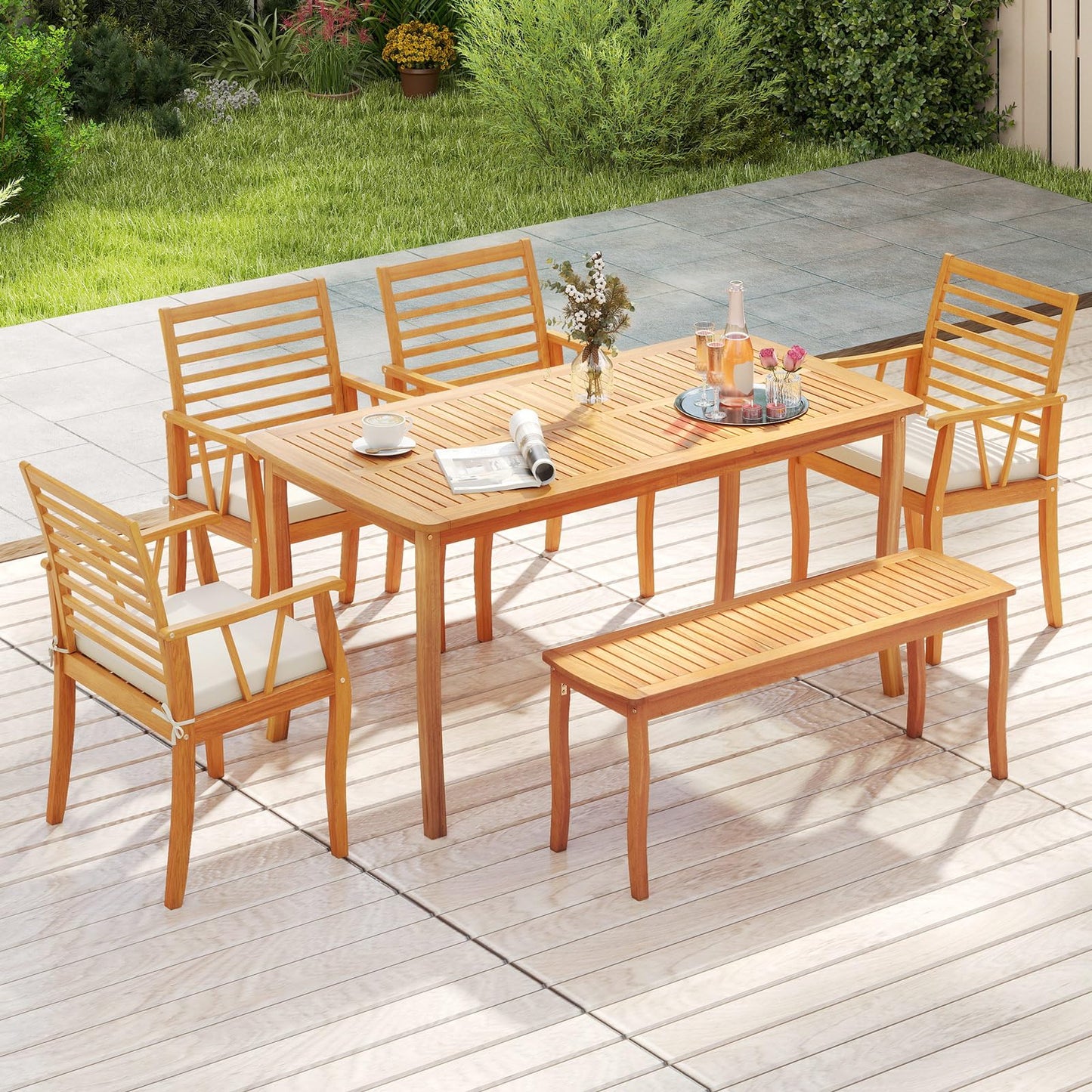 Tangkula 63 inch Outdoor Dining Table with Umbrella Hole