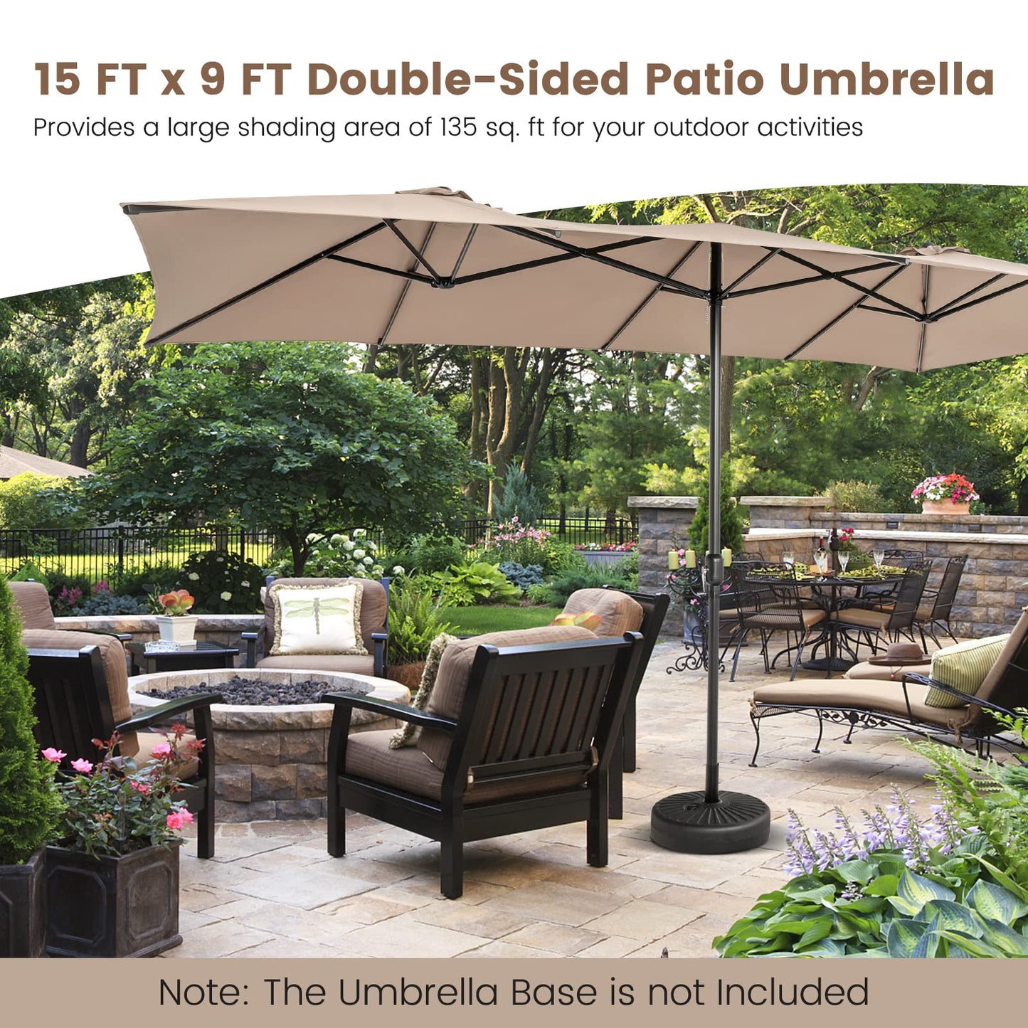 TANGKULA 15 FT Double-Sided Patio Umbrella with Crank Handle