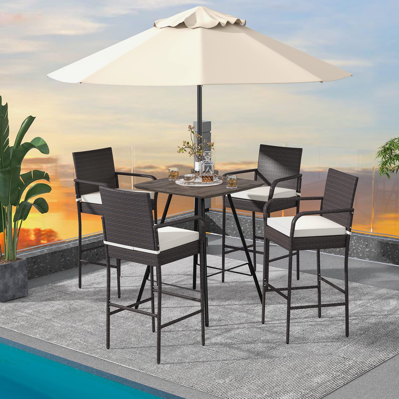 Patio Wicker Barstools Set of 2 - Tangkula