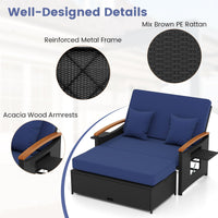 Tangkula Patio Rattan Daybed with 4-Level Adjustable Backrest | Double Sunbed for Yard & Poolside