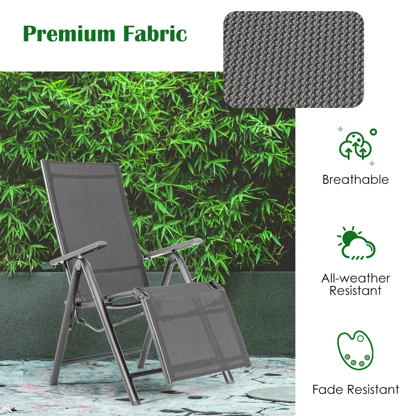Chaise longue pliante d'extérieur Tangkula, fauteuil inclinable de patio avec 7 positions de dossier et de repose-pieds réglables