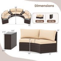 Tangkula 5 Pieces Patio Furniture Set Rattan Half-Moon Curved Sectional Cushioned Sofas