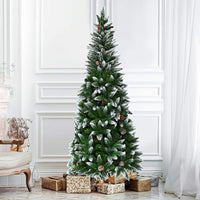 TANGKULA Artificial Pencil Christmas Tree with Pine Cones and Metal Stand
