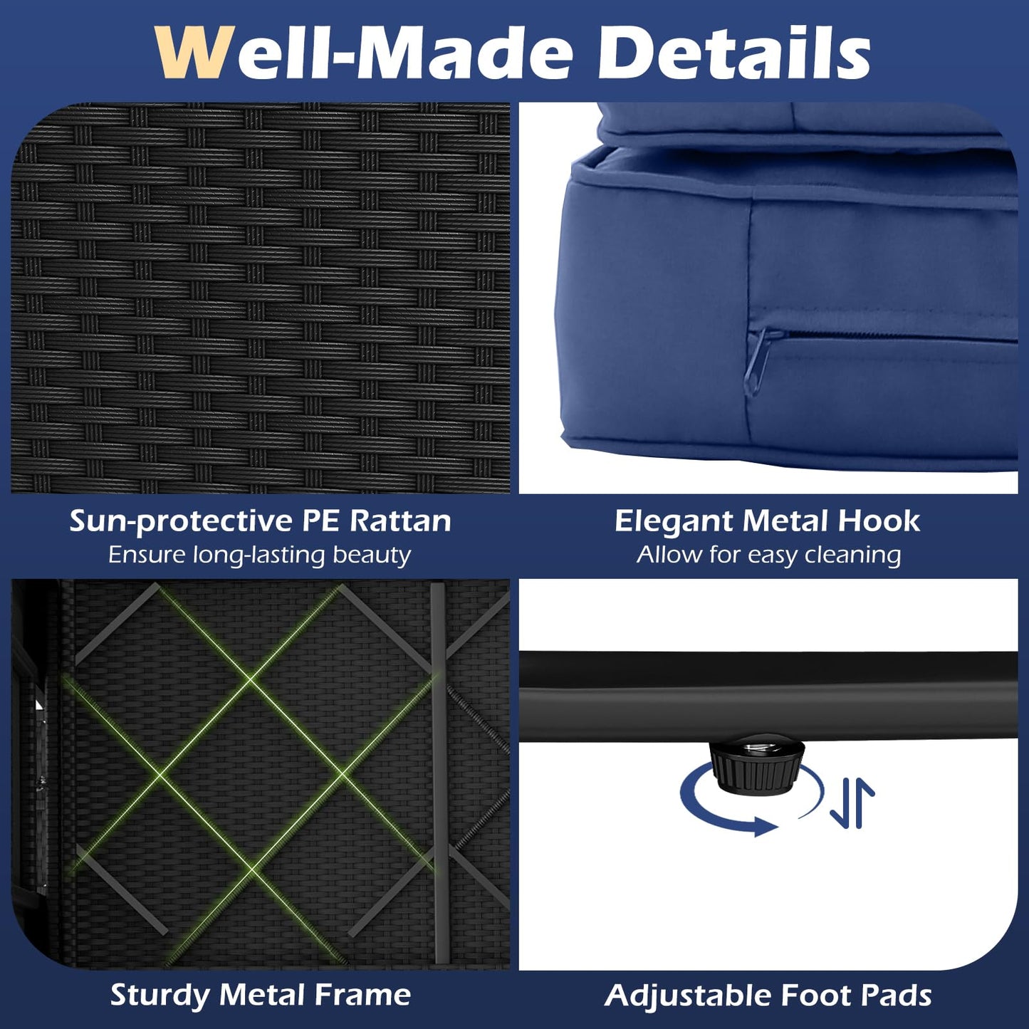 Tangkula Patio Rattan Daybed with 4-Level Adjustable Backrest Storage Ottoman & Folding Side Tray