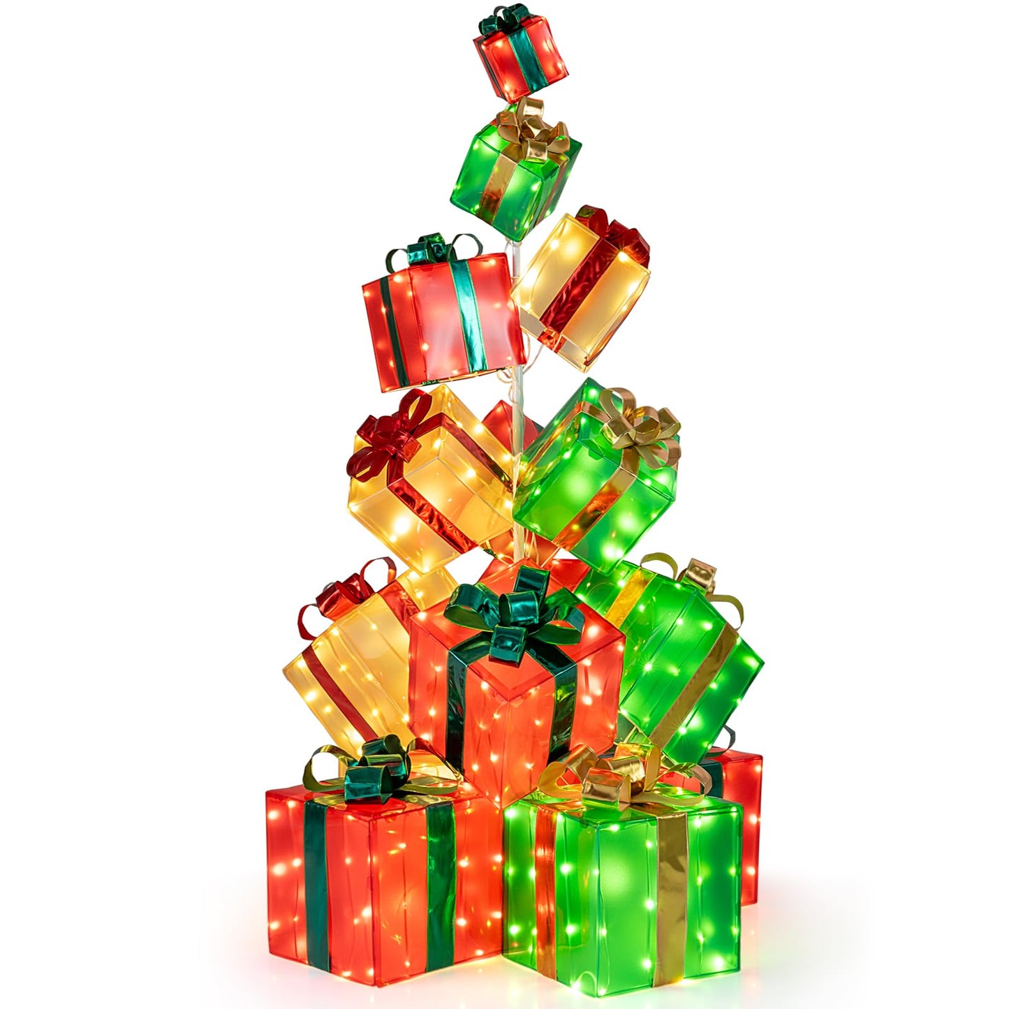 Tangkula Tour de cadeaux pré-éclairée de 1,70 m avec 15 boîtes de Noël lumineuses, nœud et 483 ampoules LED