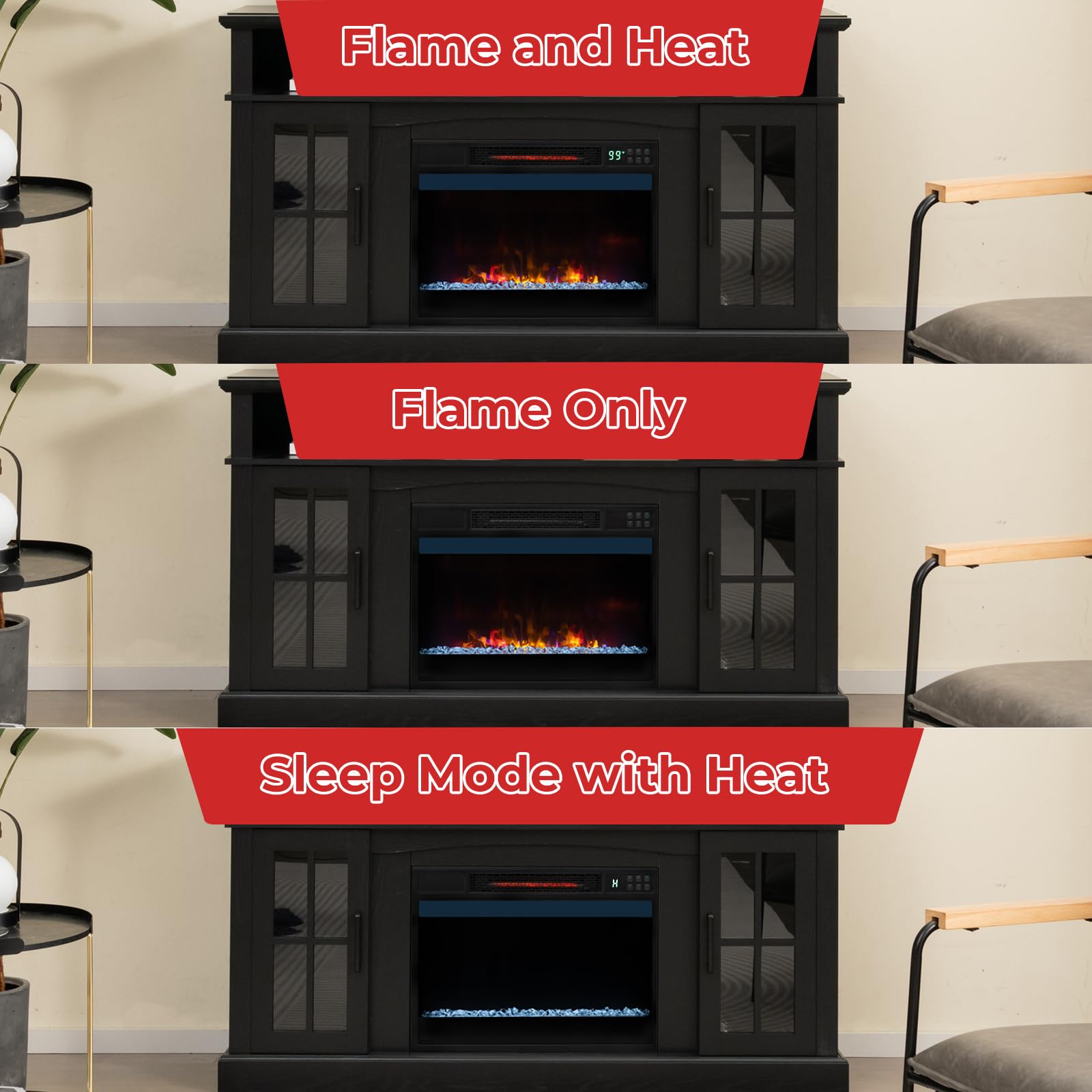 23-Inch Infrared Quartz Electric Fireplace Insert with Remote Control, 1500W - Tangkula