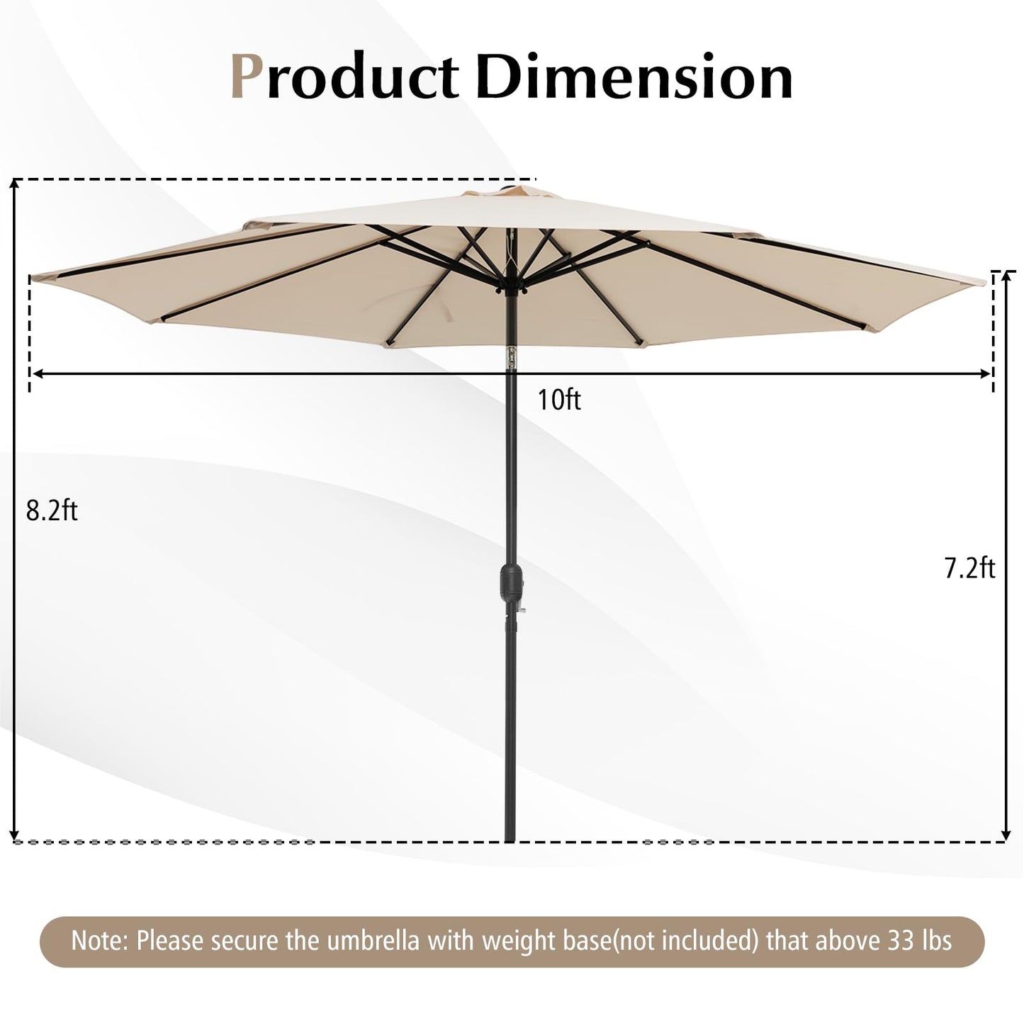10FT Patio Umbrella, Outdoor Market Table Umbrella with Push Button Tilt