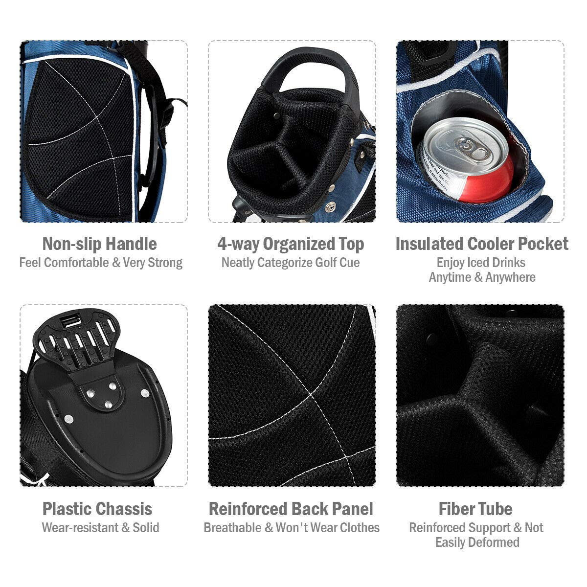 Tangkula Golf Stand Bag, Lightweight Organized Golf Bag, Easy Carry Shoulder Bag with 3 Way Dividers and 4 Pockets for Extra Storage