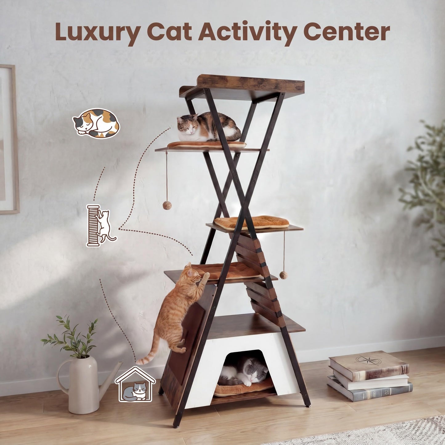 Tangkula 73 Inch Tall Modern Wood Cat Tree with Scratching Pad