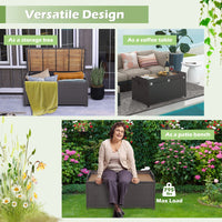 Tangkula 45 Gallon Outdoor Storage Bench, Mix Brown Rattan Storage Container with Zippered Liner