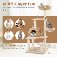 Arbre à chat Tangkula 59 pouces, tour à chat multi-niveaux avec poteaux à gratter en sisal