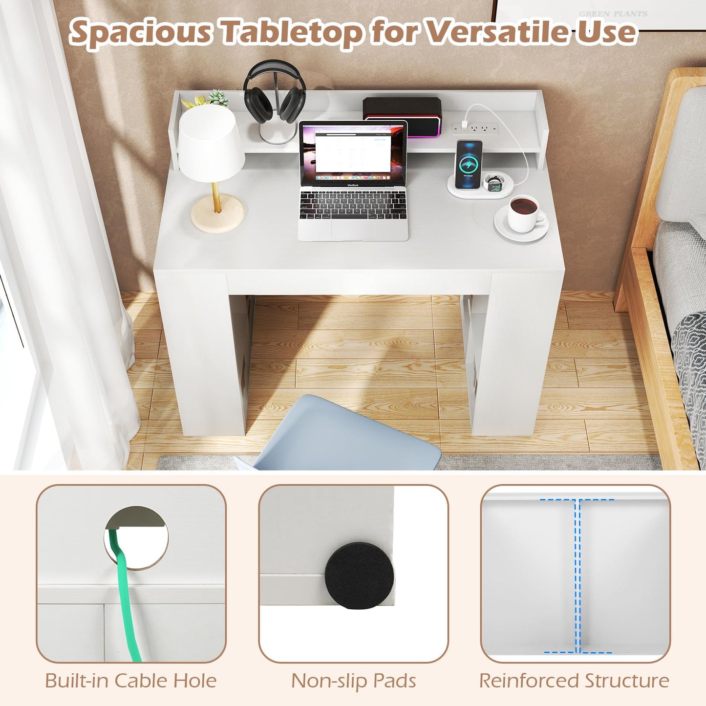 Tangkula Computer Desk with Power Outlets