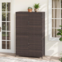 Tangkula Rattan Outdoor Storage Cabinet with 2 Adjustable Shelves