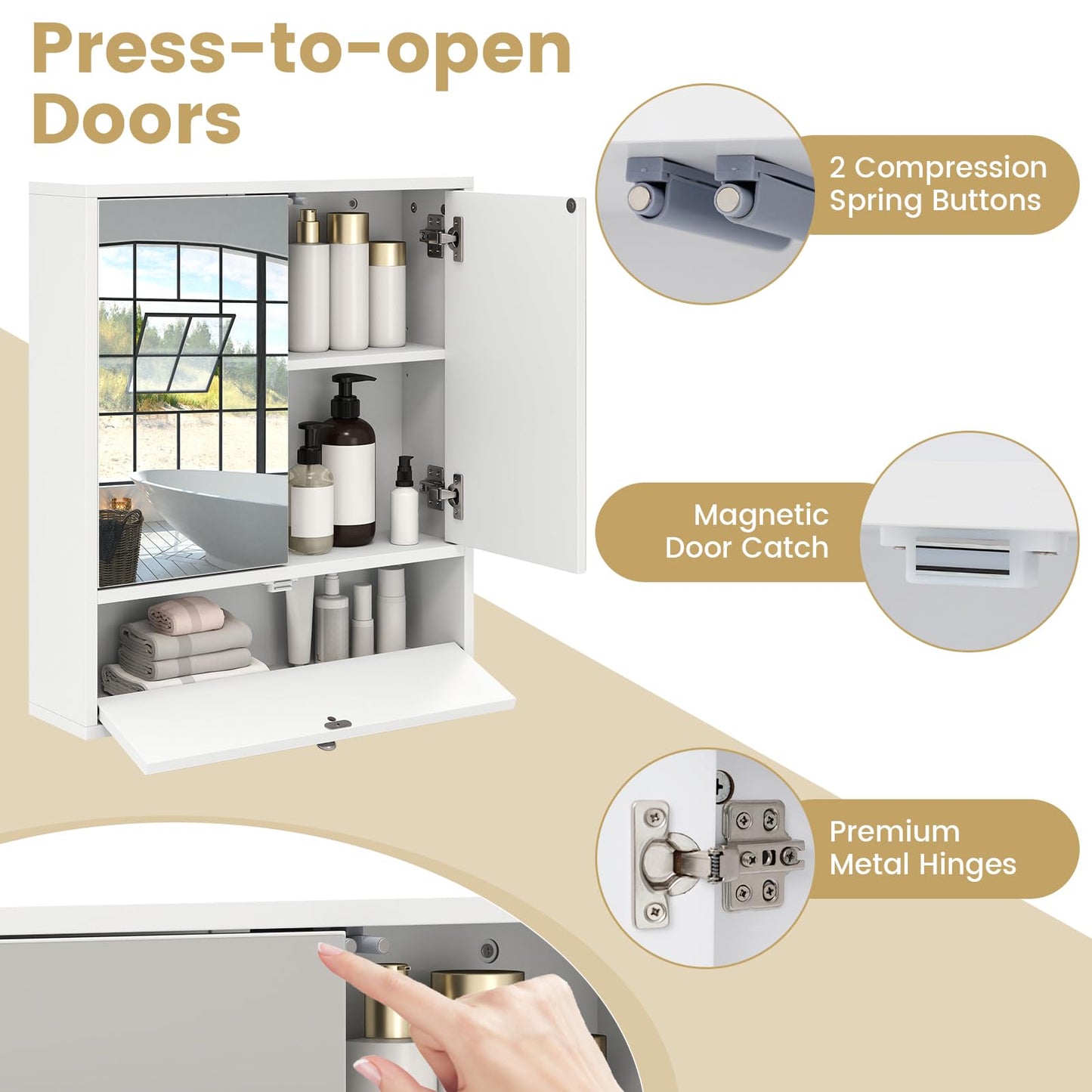 Tangkula Bathroom Cabinet with Double Mirror Doors