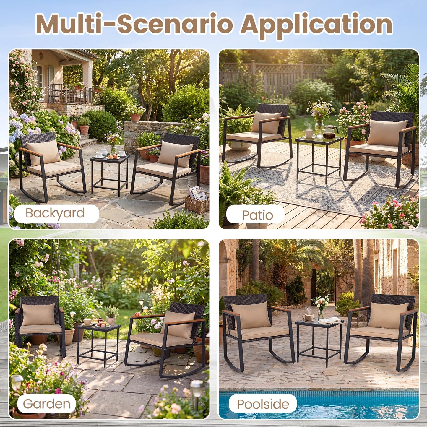 Tangkula 3 Pieces Outdoor Rocking Chairs Set